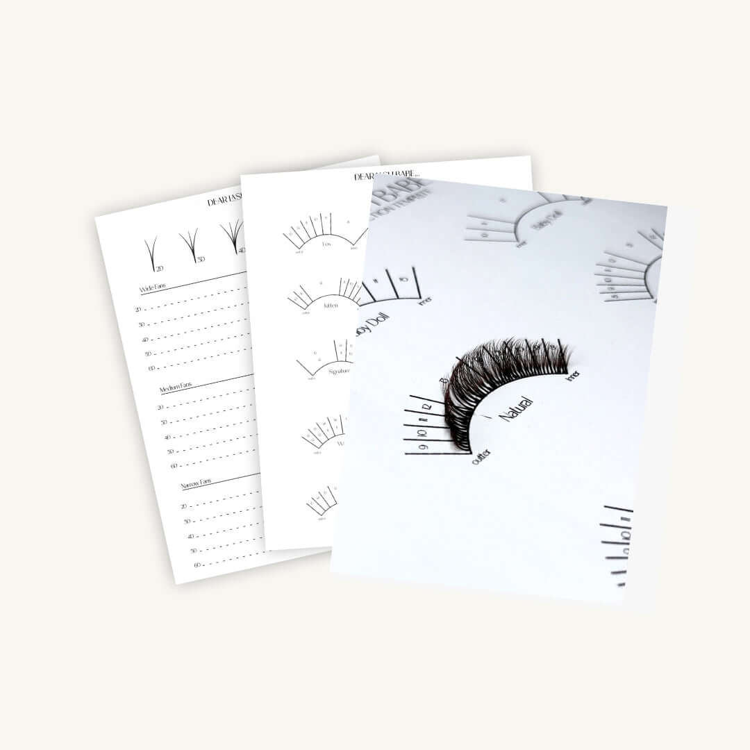 Comprehensive Direction and Mapping Practice Sheets designed to support lash artist training and skill development.