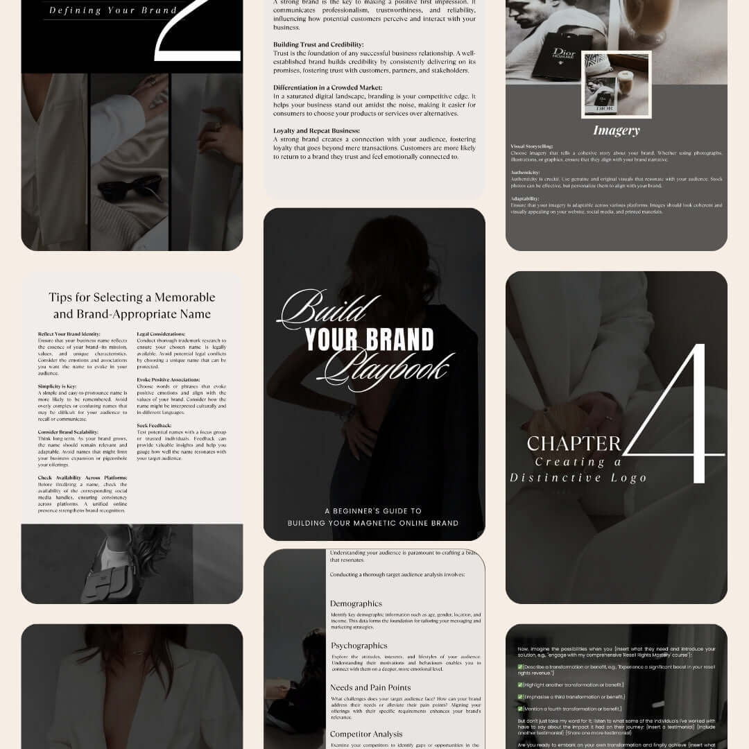 Inside the Build Your Brand Playbook showing step-by-step exercises to define your lash business mission and values.
