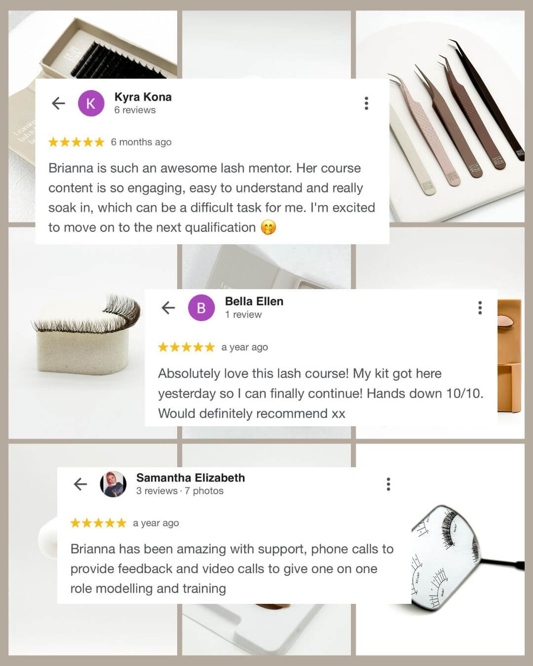 Inside the Eyelash Extension Course showing lessons, tutorials, and tools for professional lash training.