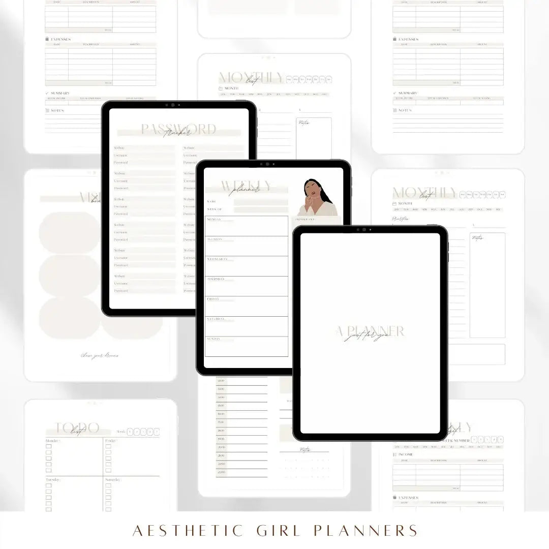 Digital Planner with daily, weekly, and monthly layouts for lash business owners