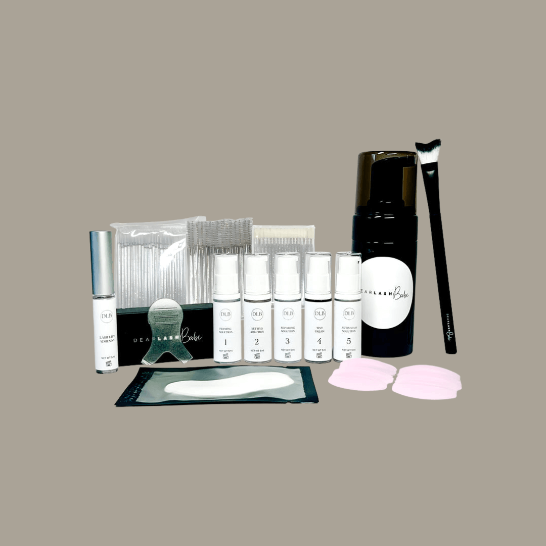 Lash Lift and Tint Kit with professional tools and supplies for lash artists and beauty training.