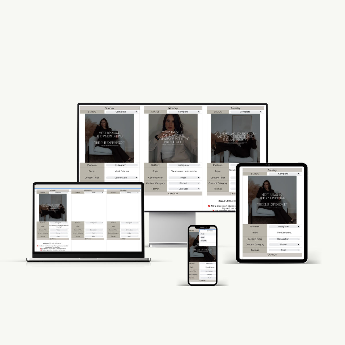 Content Planner The DLB Strategy lash artist social media content calendar