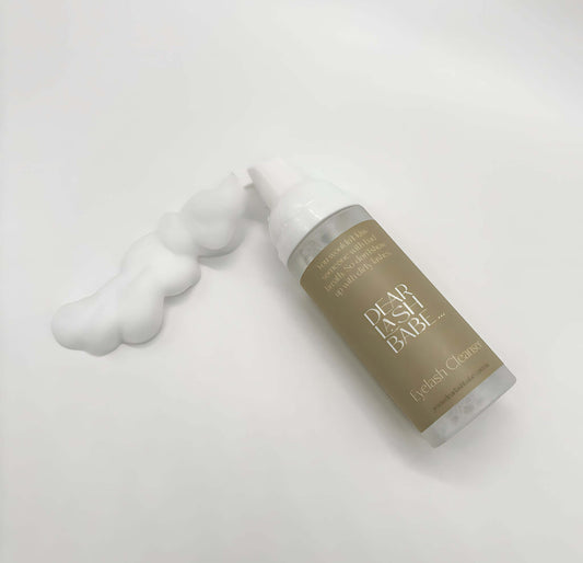 Gentle lash cleanser removing makeup and oils from lashes